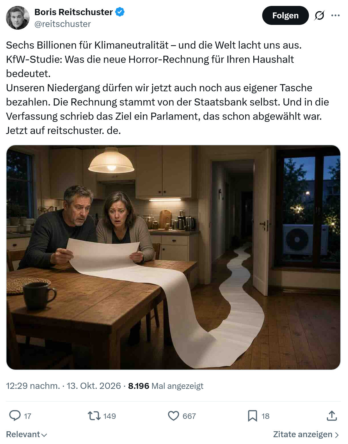 Boris Reitschuster: Sechs Billionen für Klimaneutralität...