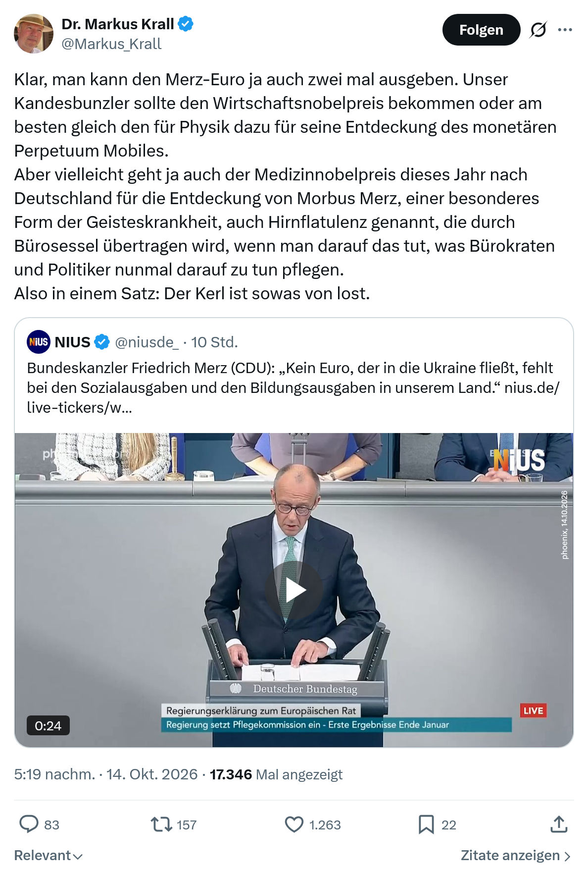 Markus Krall: Klar, man kann den Merz-Euro...