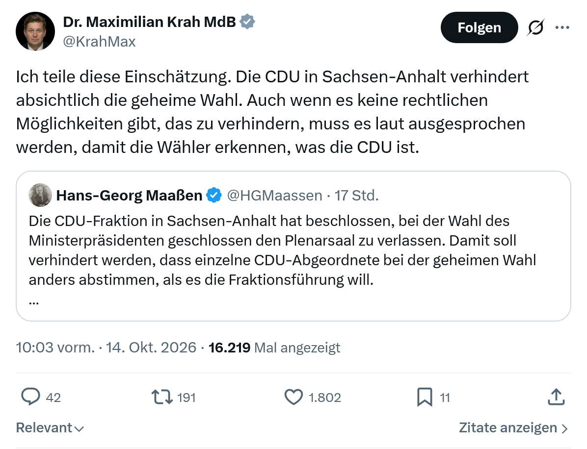 Maximilian Krah: Ich teile diese Einschätzung...
