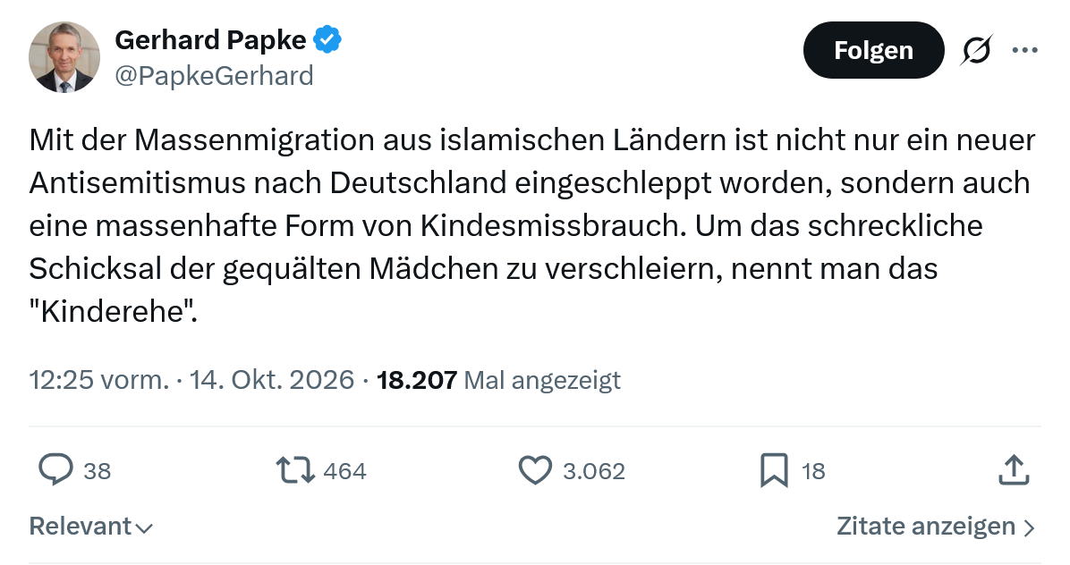 Gerhard Papke: Mit der Massenmigration...