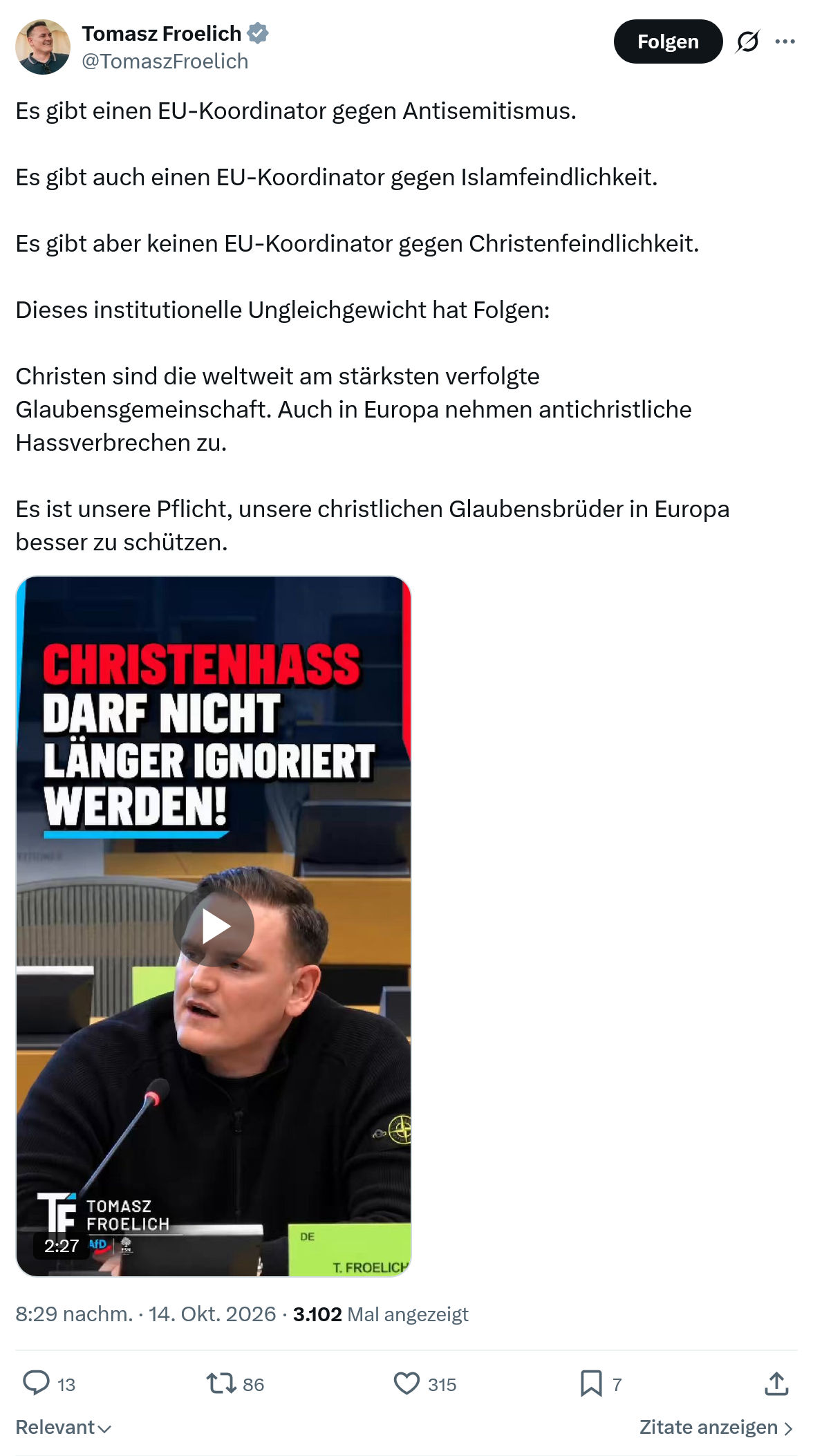 Tomasz Froelich: Es gibt einen EU-Koordinator...