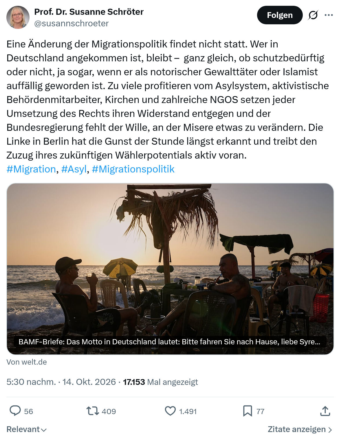 Susanne Schröter: Eine Änderung der Migrationspolitik...