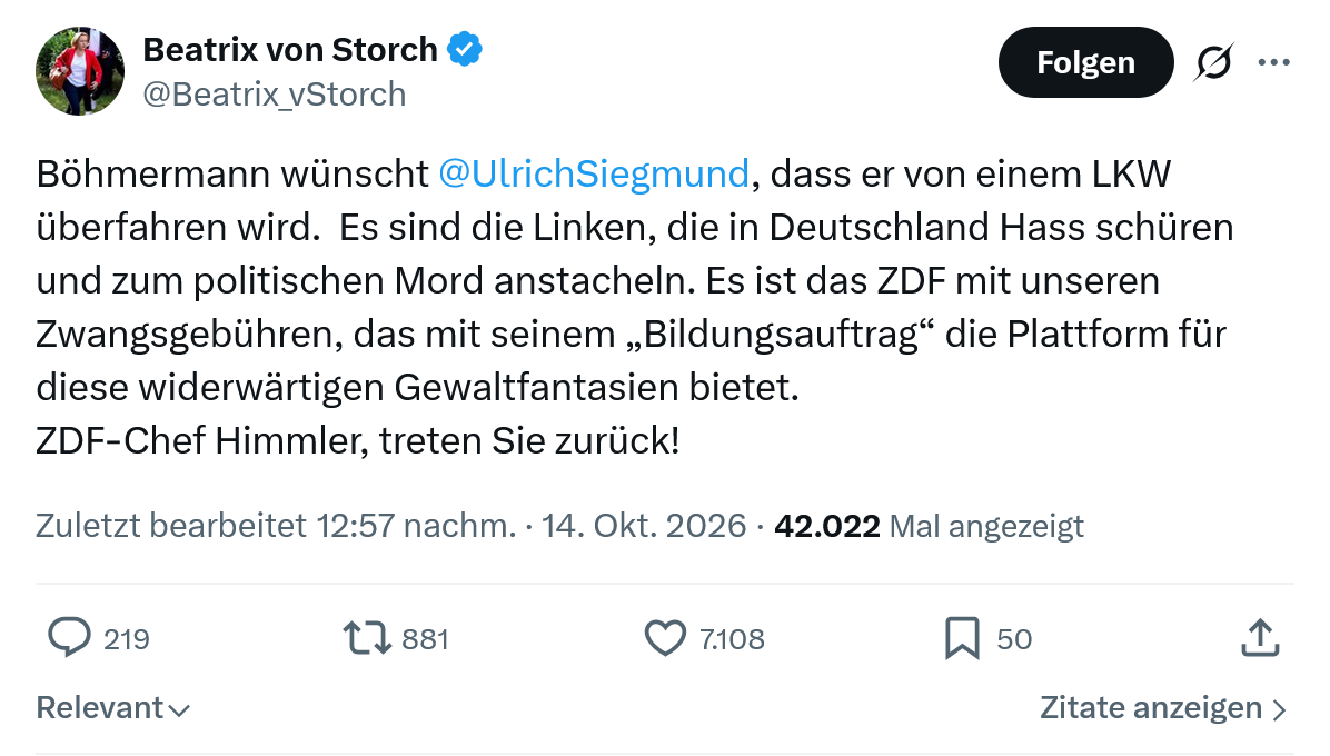Beatrix von Storch: Böhmermann wünscht...