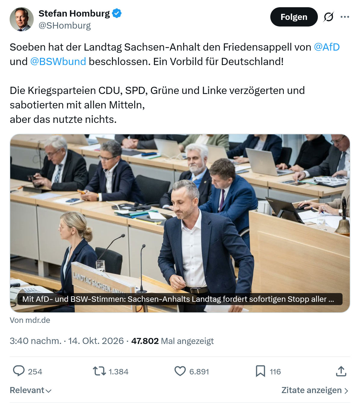 Stefan Homburg: Soeben hat der Landtag...