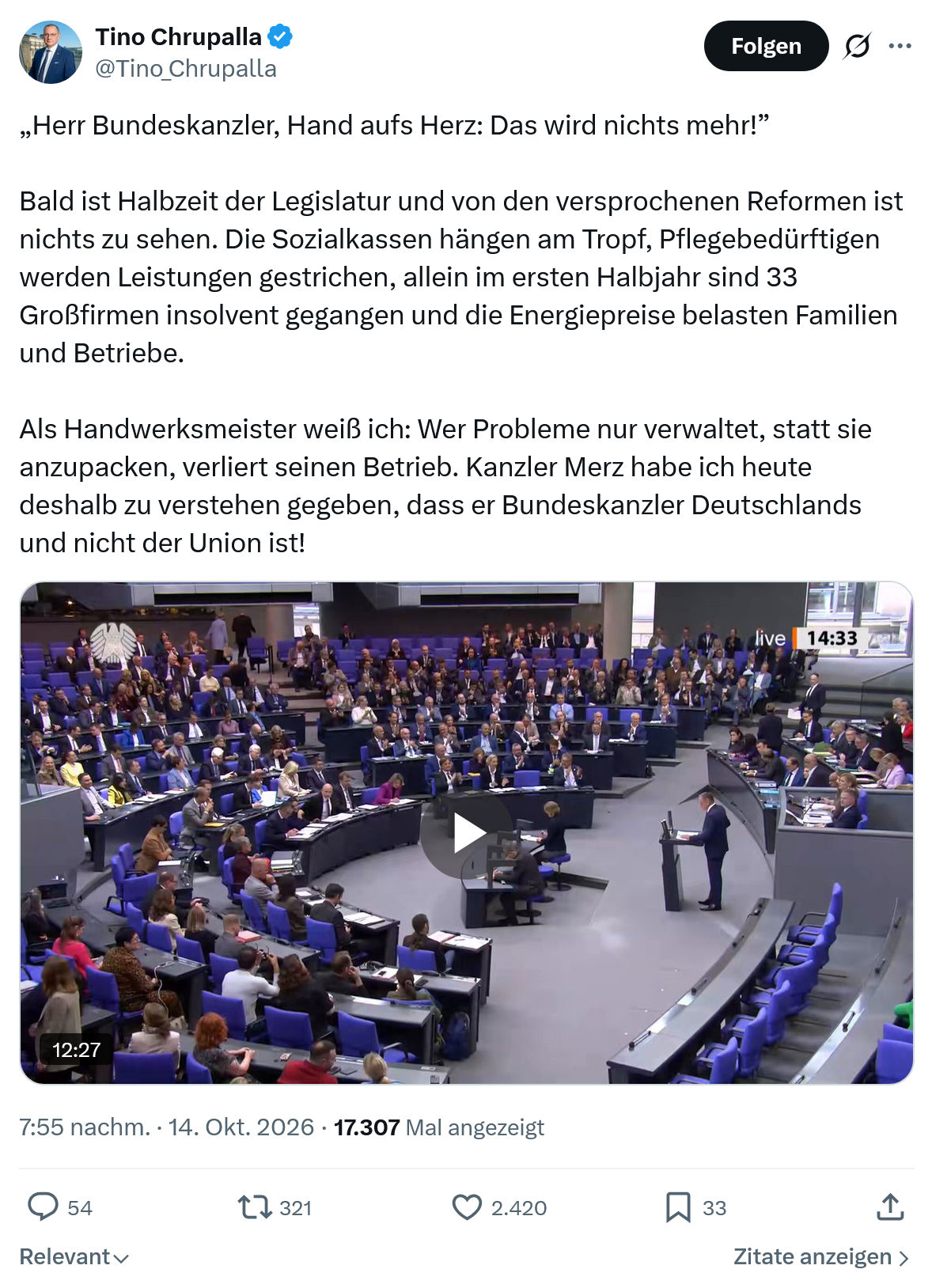 Tino Chrupalla: Herr Bundeskanzler, Hand aufs Herz...