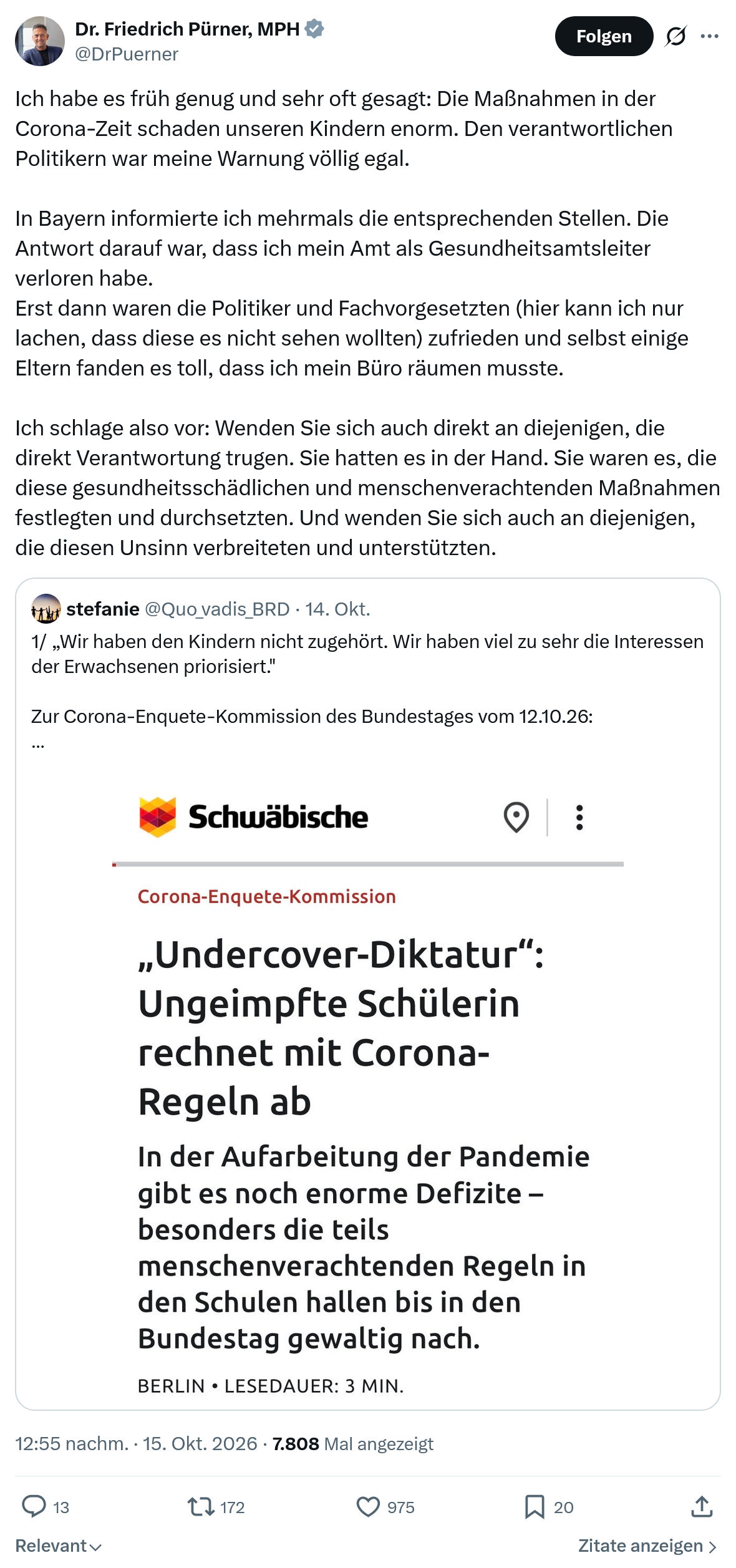 Friedrich Pürner: Ich habe es früh genug und sehr oft gesagt...