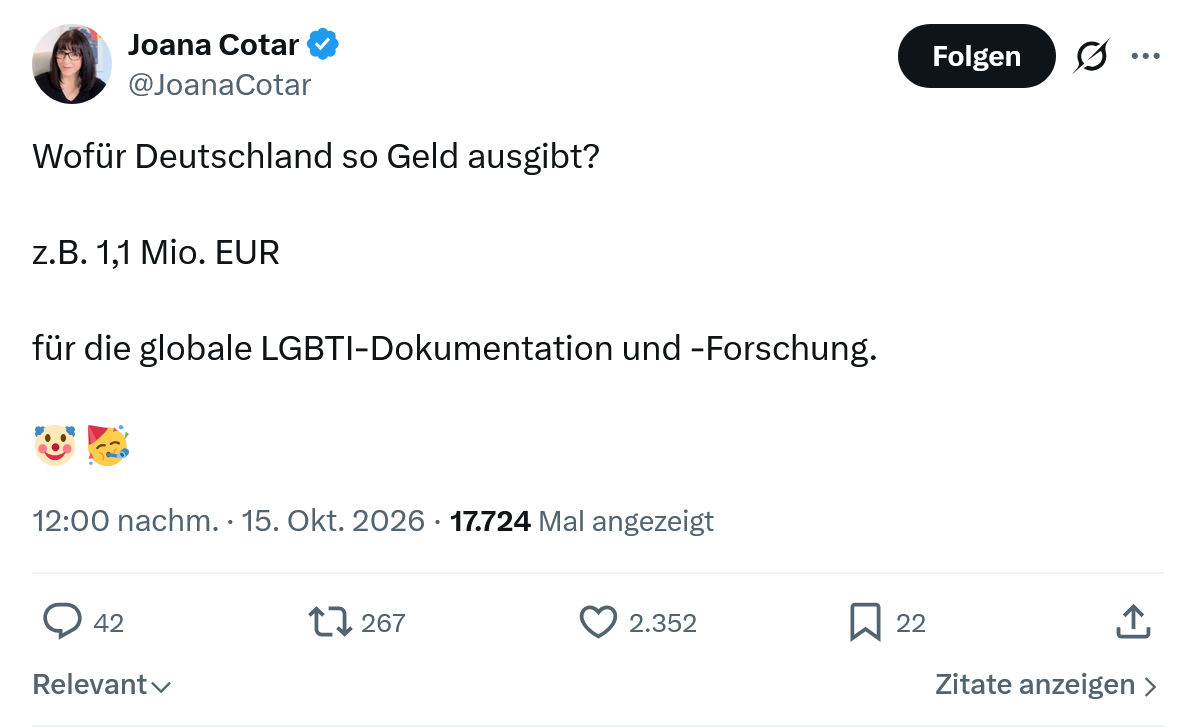 Joana Cotar: Wofür Deutschland so Geld ausgibt...