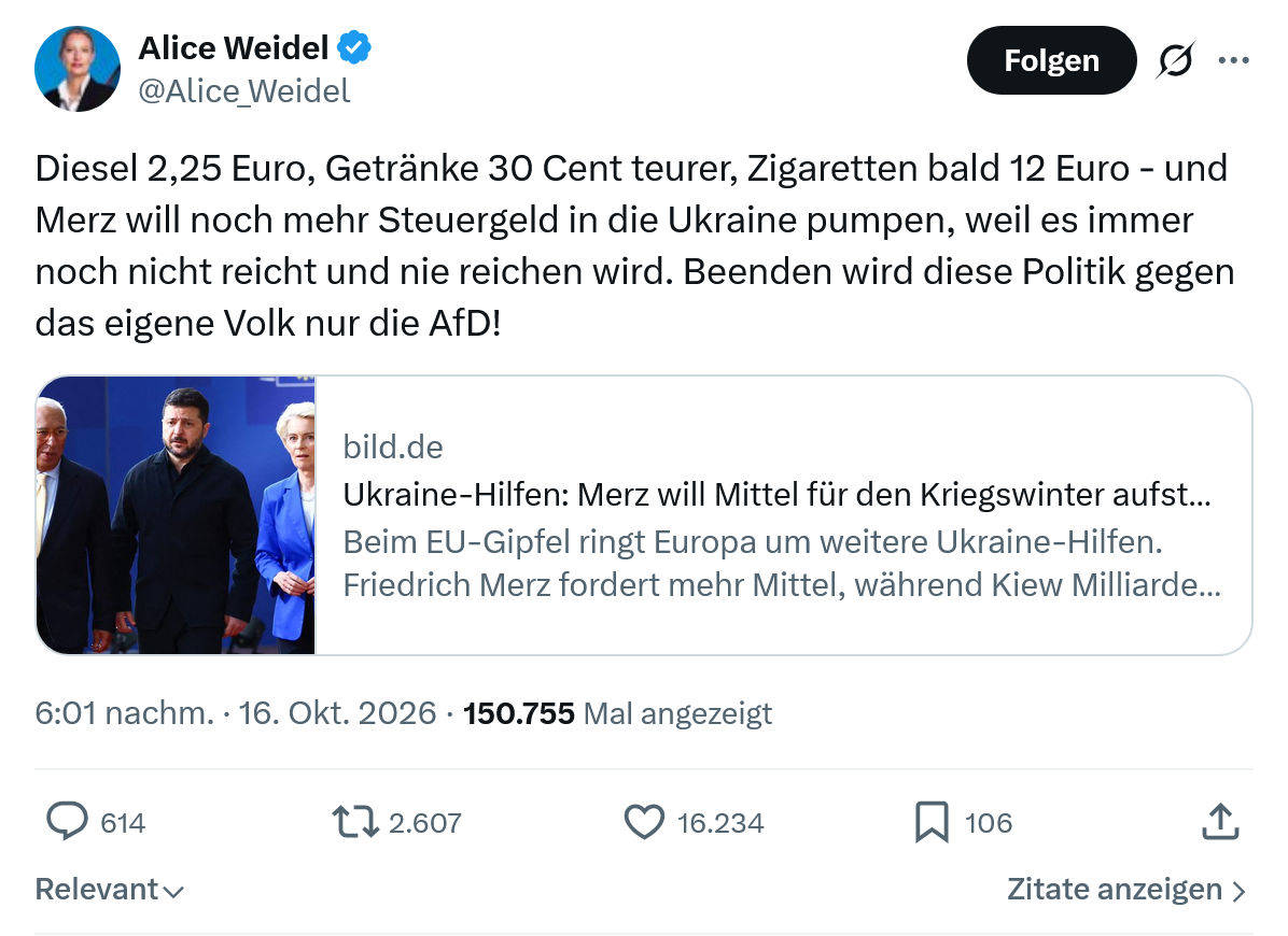 Alice Weidel: Diesel 2,25 Euro, Getränke 30 Cent...