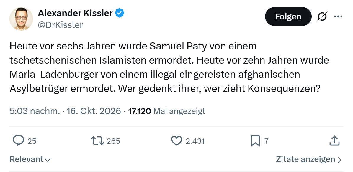Alexander Kissler: Heute vor sechs Jahren...