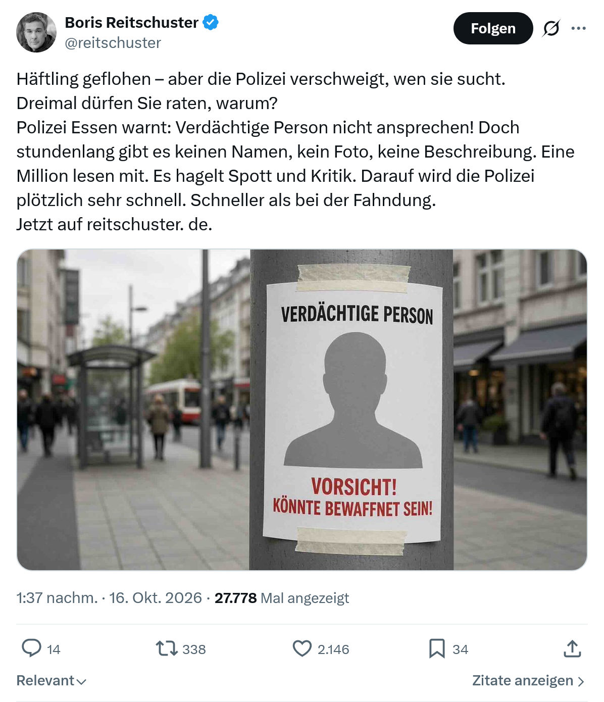 Boris Reitschuster: Häftling geflohen...