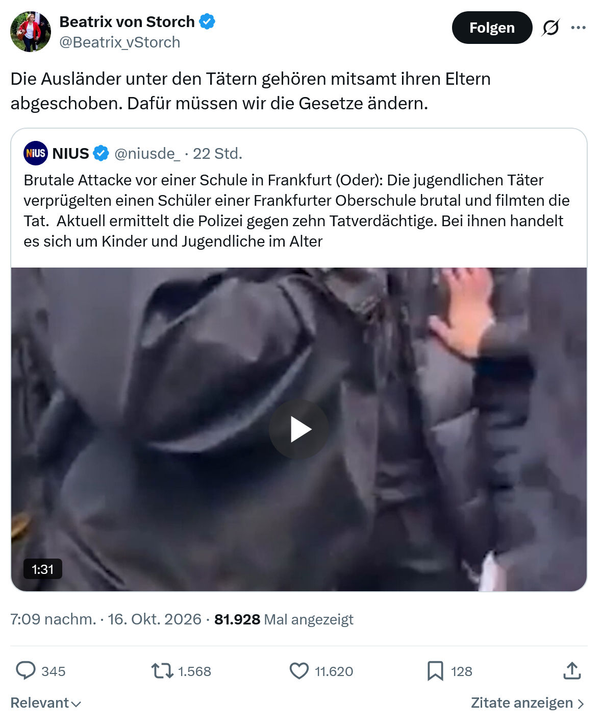 Beatrix von Storch: Die Ausländer unter den Tätern...