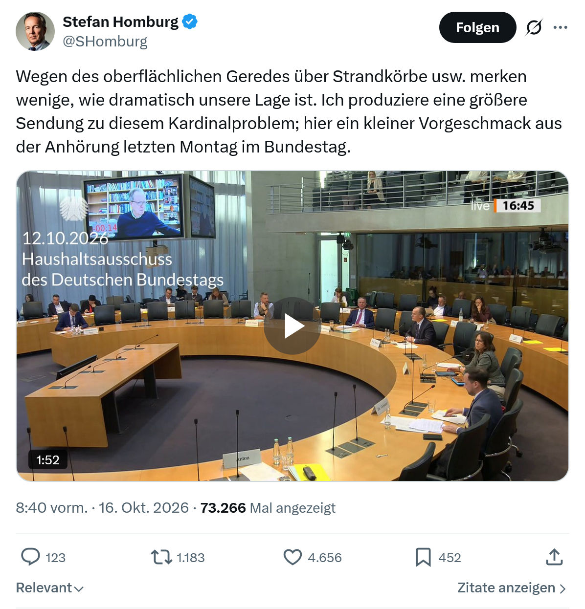 Stefan Homburg: Wegen des oberflächlichen Geredes...