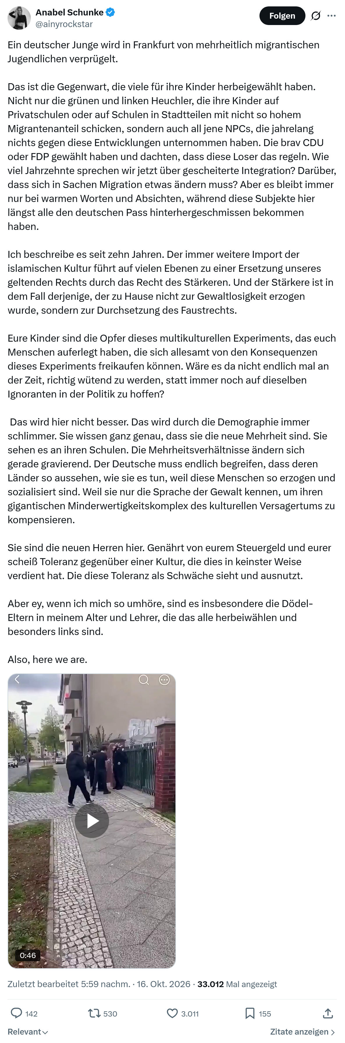 Anabel Schunke: Ein deutscher Junge wird in Frankfurt...