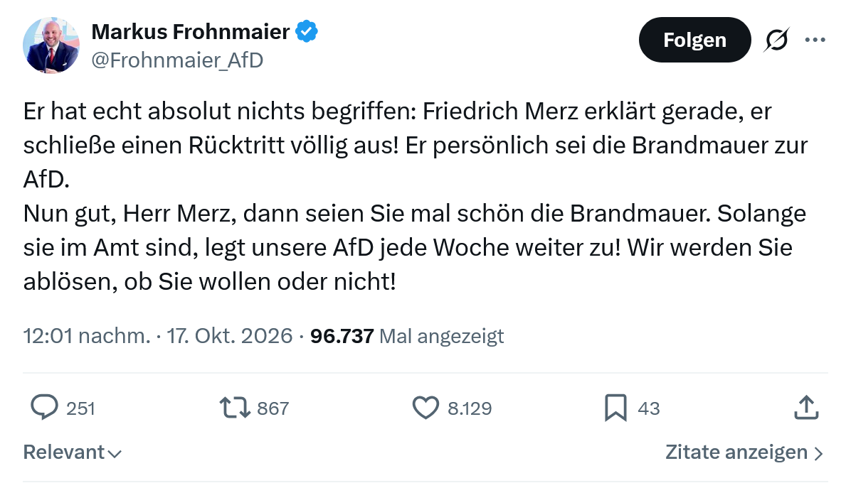 Markus Frohnmaier: Er hat echt absolut nichts begriffen...