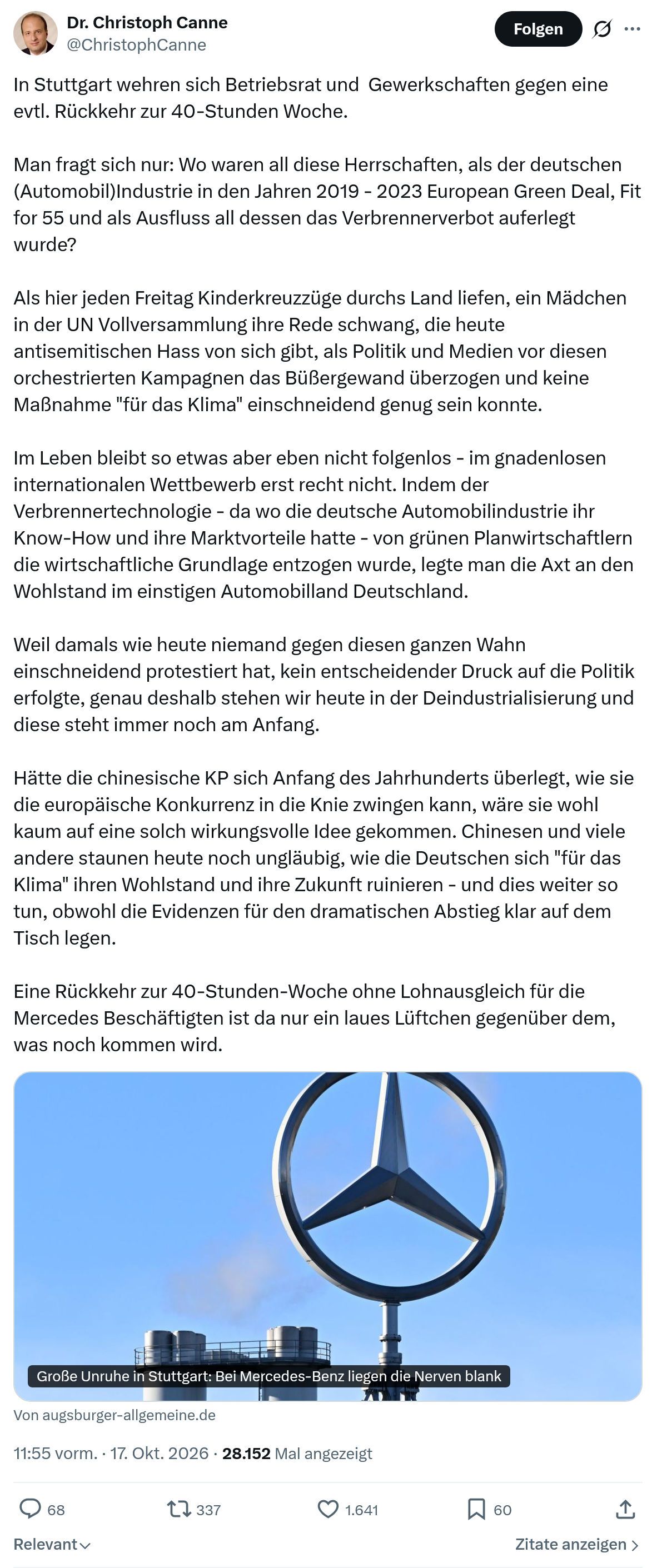 Christoph Canne: In Stuttgart wehren sich Betriebsrat...