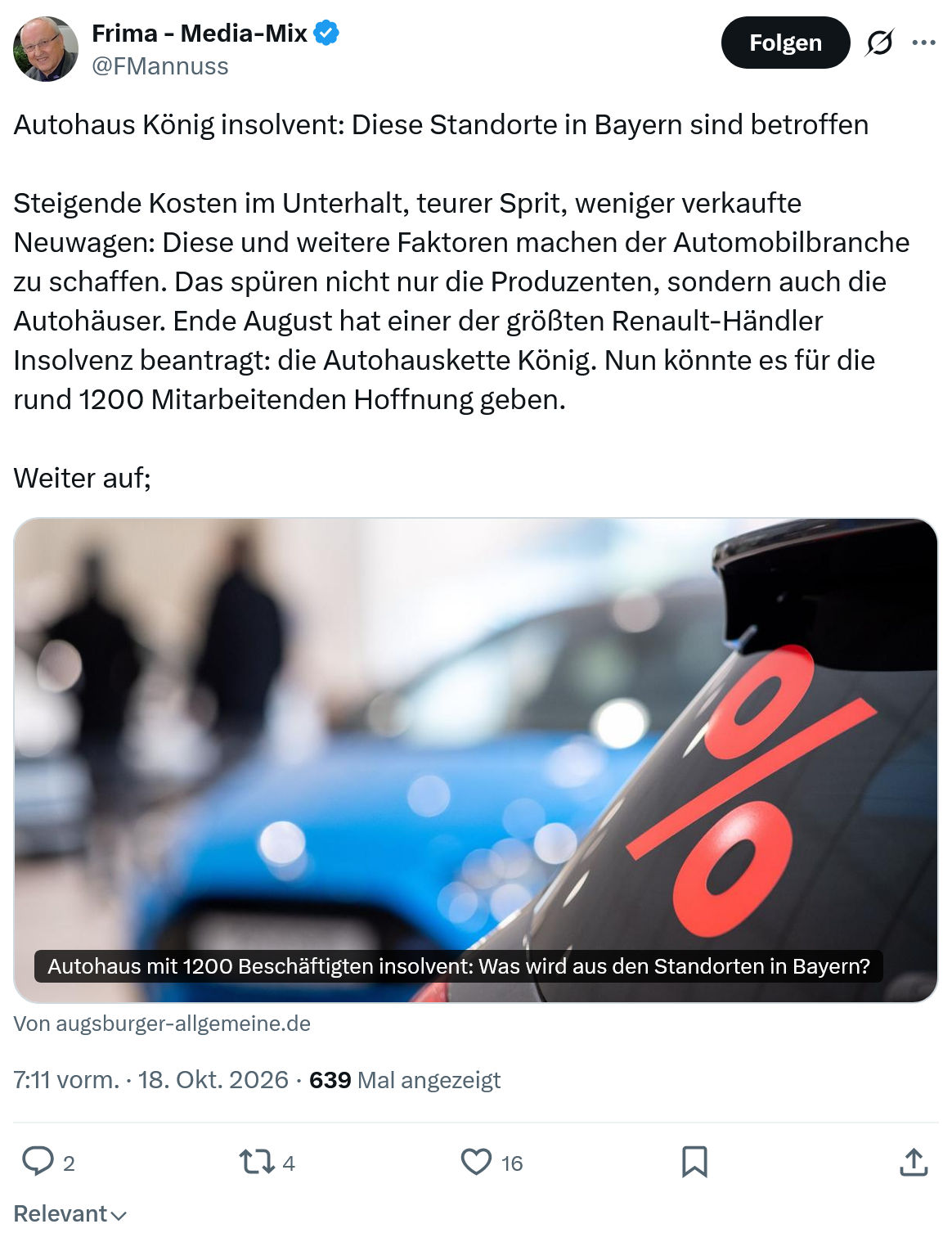 Friedrich Mannus: Autohaus König insolvent...