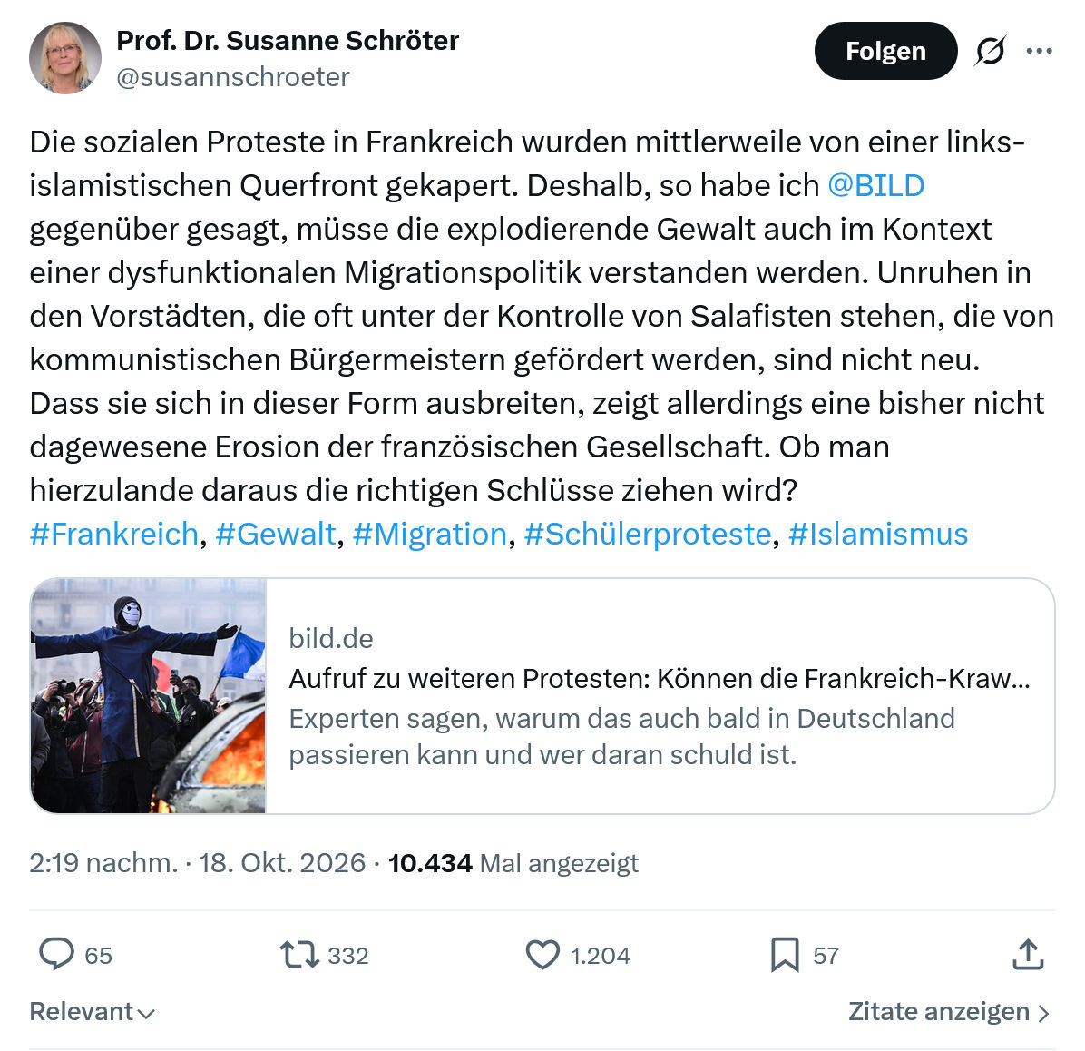 Susanne Schröter: Die sozialen Proteste in Frankreich...