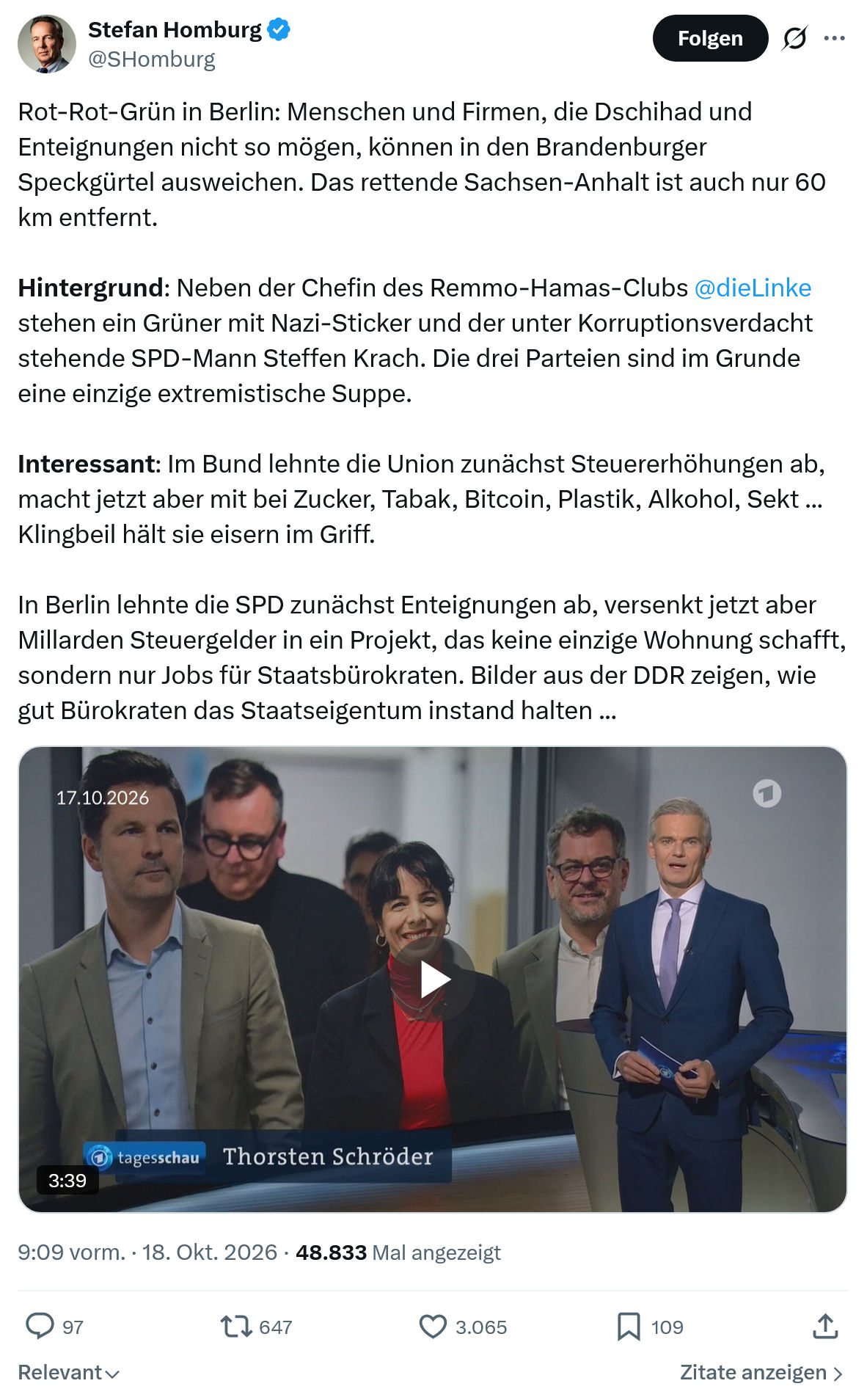 Stefan Homburg: Rot-Rot-Grün in Berlin...