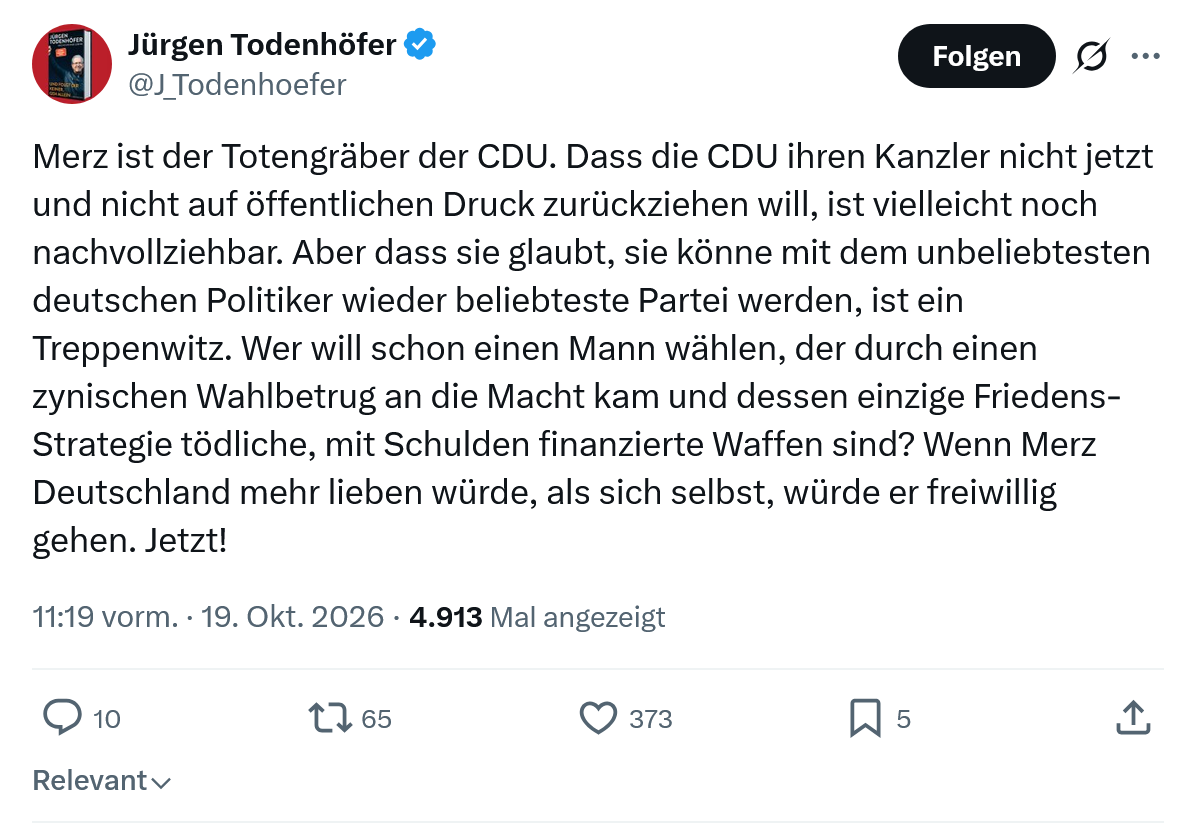 Jürgen Todenhöfer: Merz ist der Totengräber der CDU...