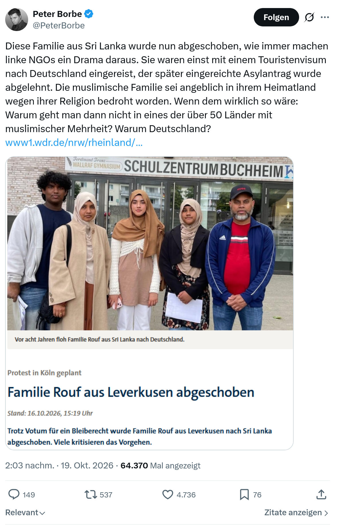 Peter Borbe: Diese Familie aus Sri Lanka...