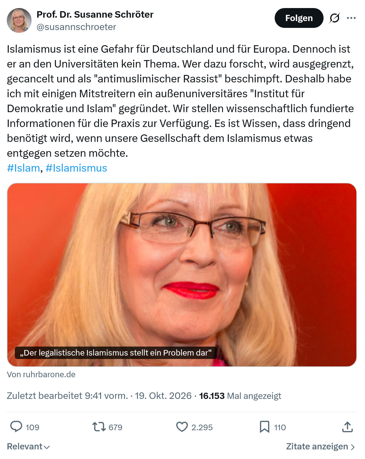 Susanne Schröter: Islamismus ist eine Gefahr...