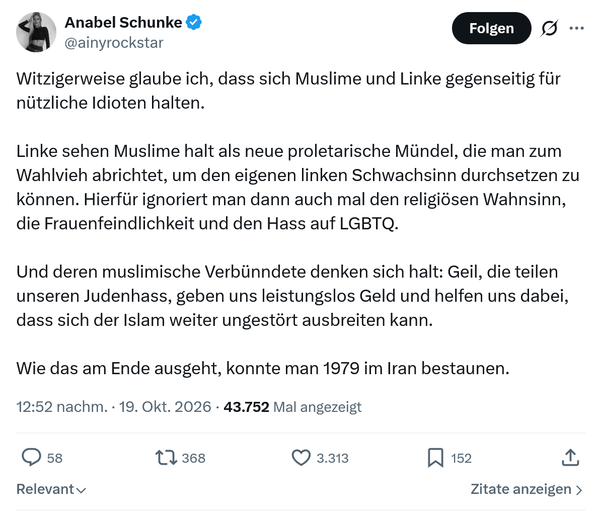 Anabel Schunke: Witzigerweise glaube ich...