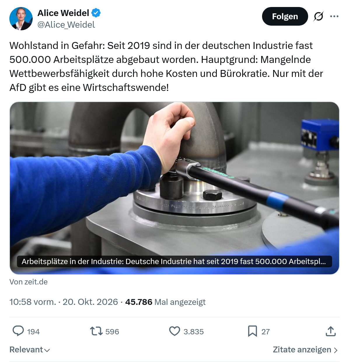 Alice Weidel: Wohlstand in Gefahr...