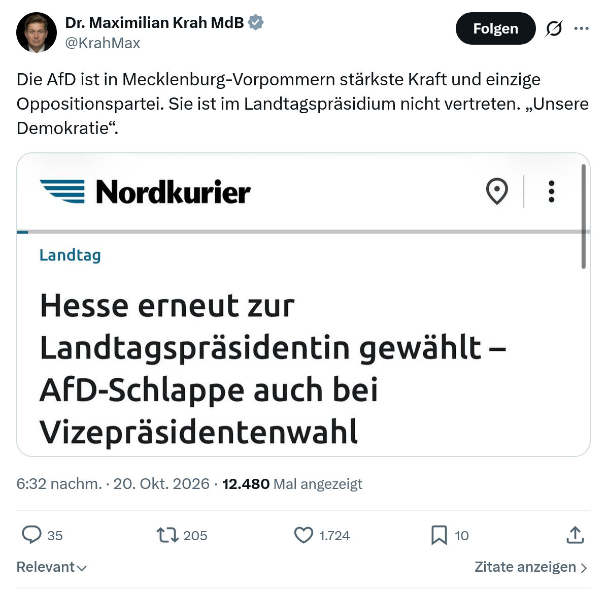 Maximilian Krah: Die AfD ist in Mecklenburg-Vorpommern...