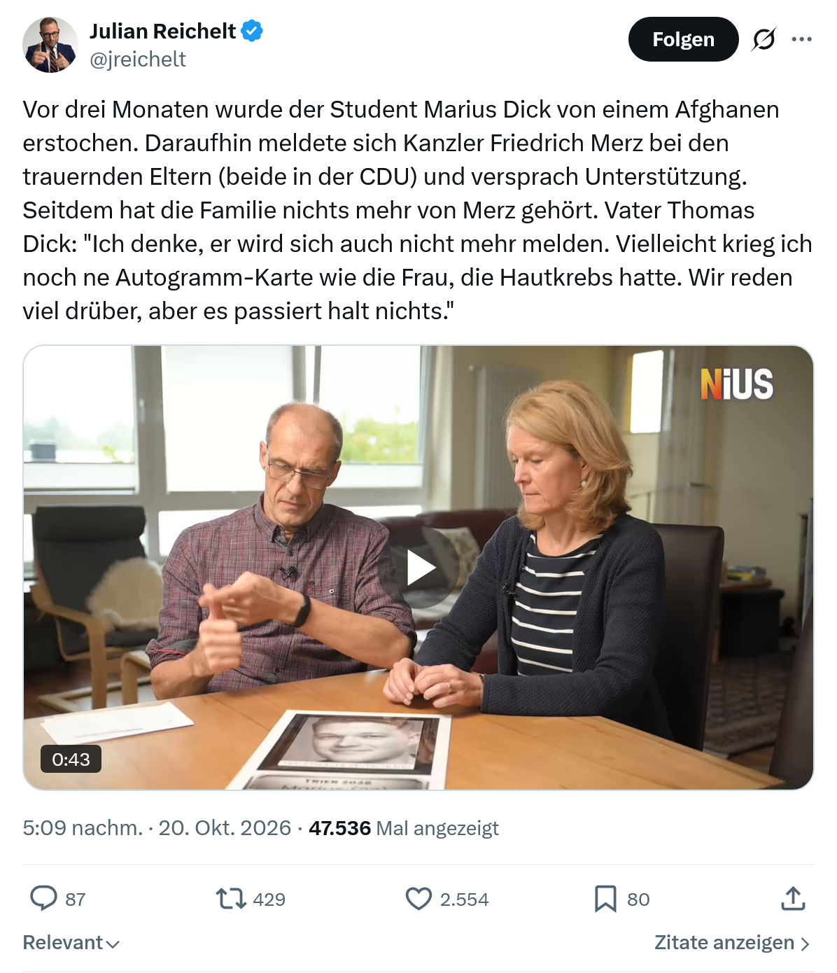 Julian Reichelt: Vor drei Monaten wurde der Student...