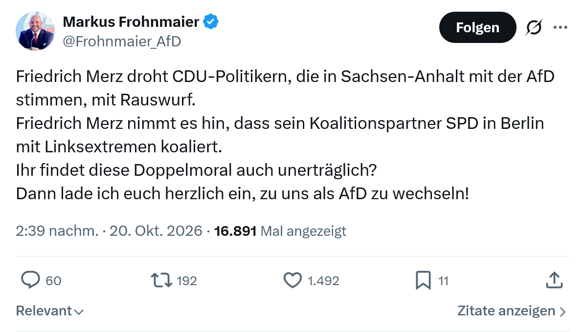 Markus Frohnmaier: Friedrich Merz droht CDU-Politikern...
