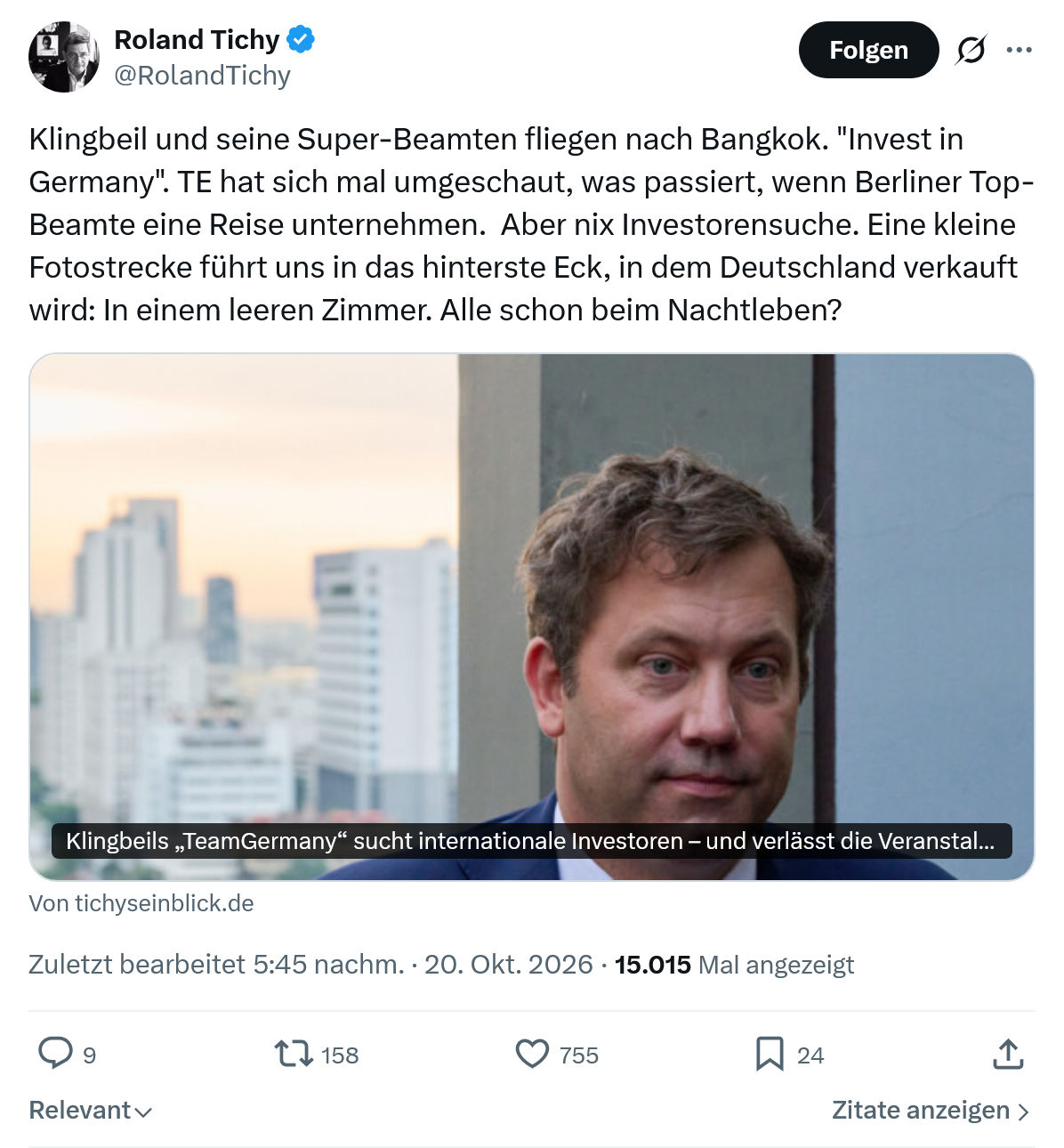 Roland Tichy: Klingbeil und seine Super-Beamten...