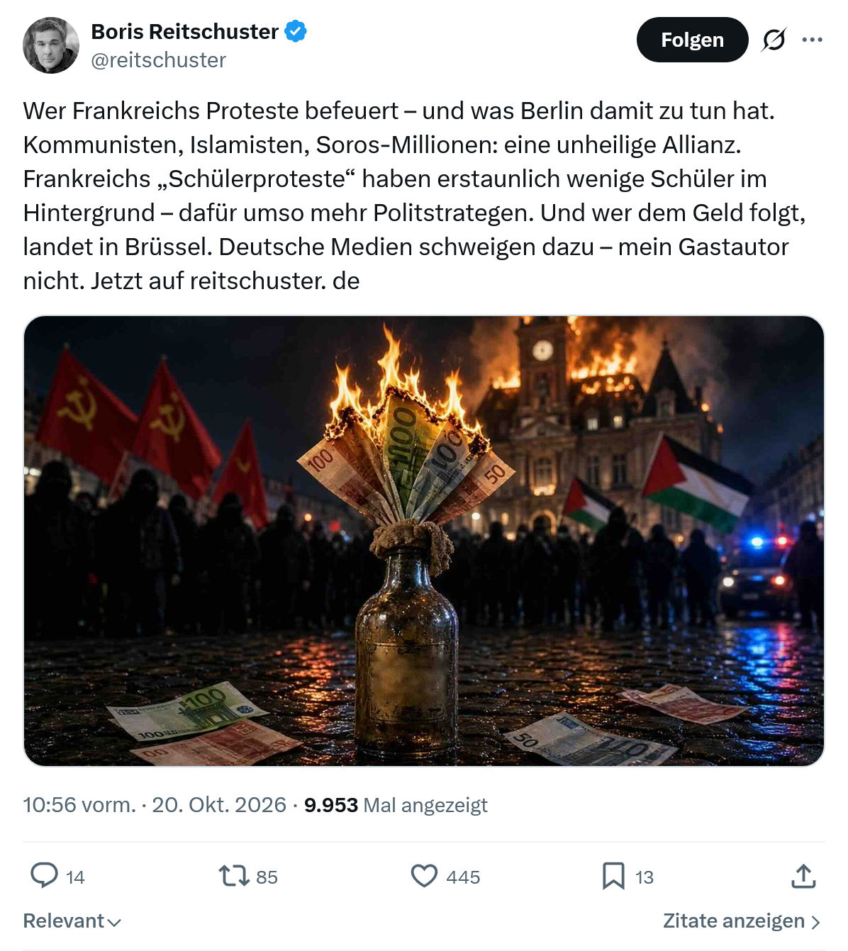 Boris Reitschuster: Wer Frankreichs Proteste befeuert...