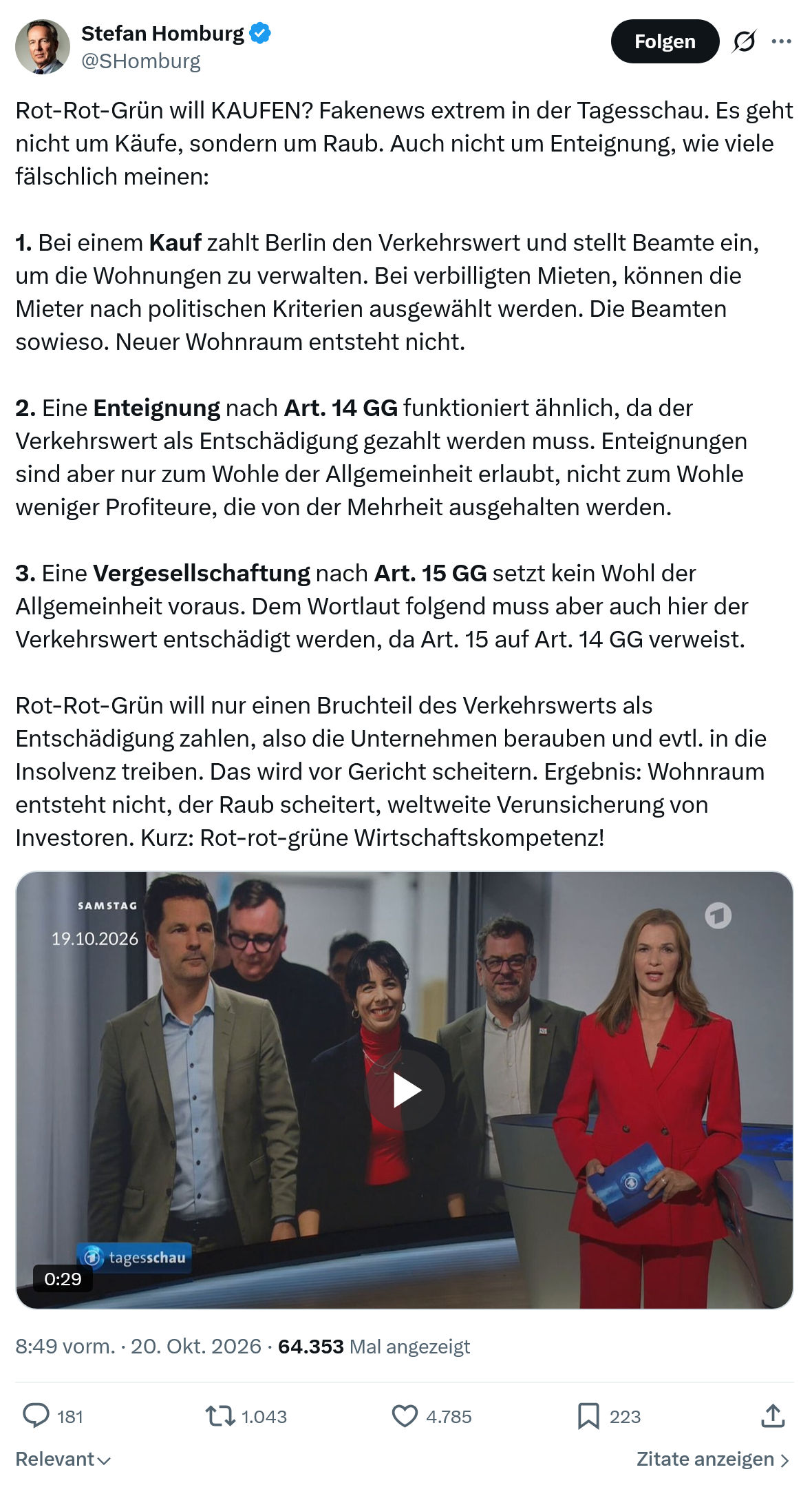 Stefan Homburg: Rot-Rot-Grün will KAUFEN...