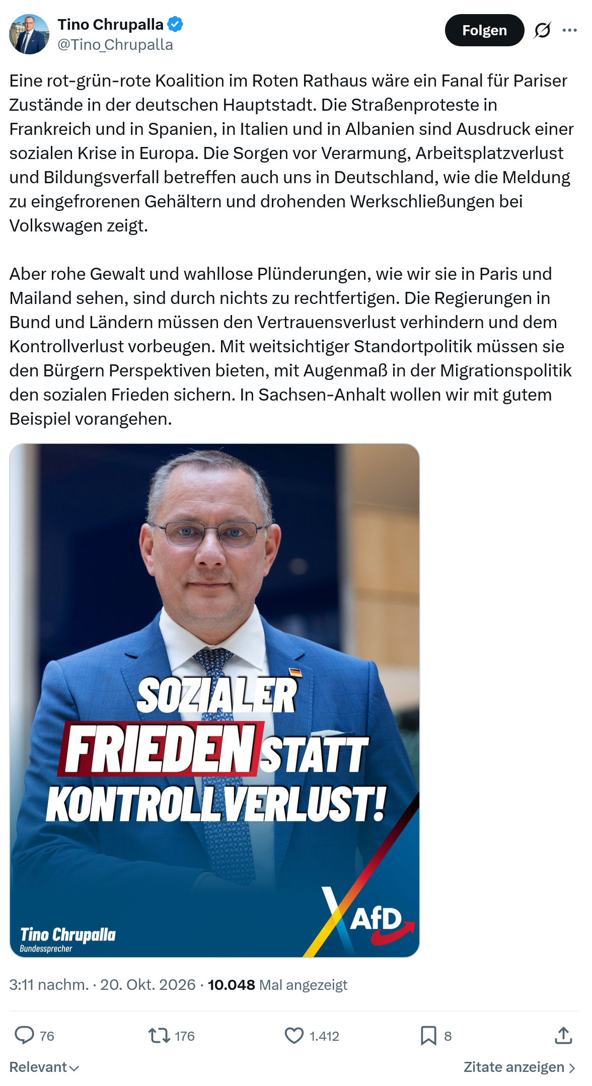Tino Chrupalla: Eine rot-grün-rote Koalition...