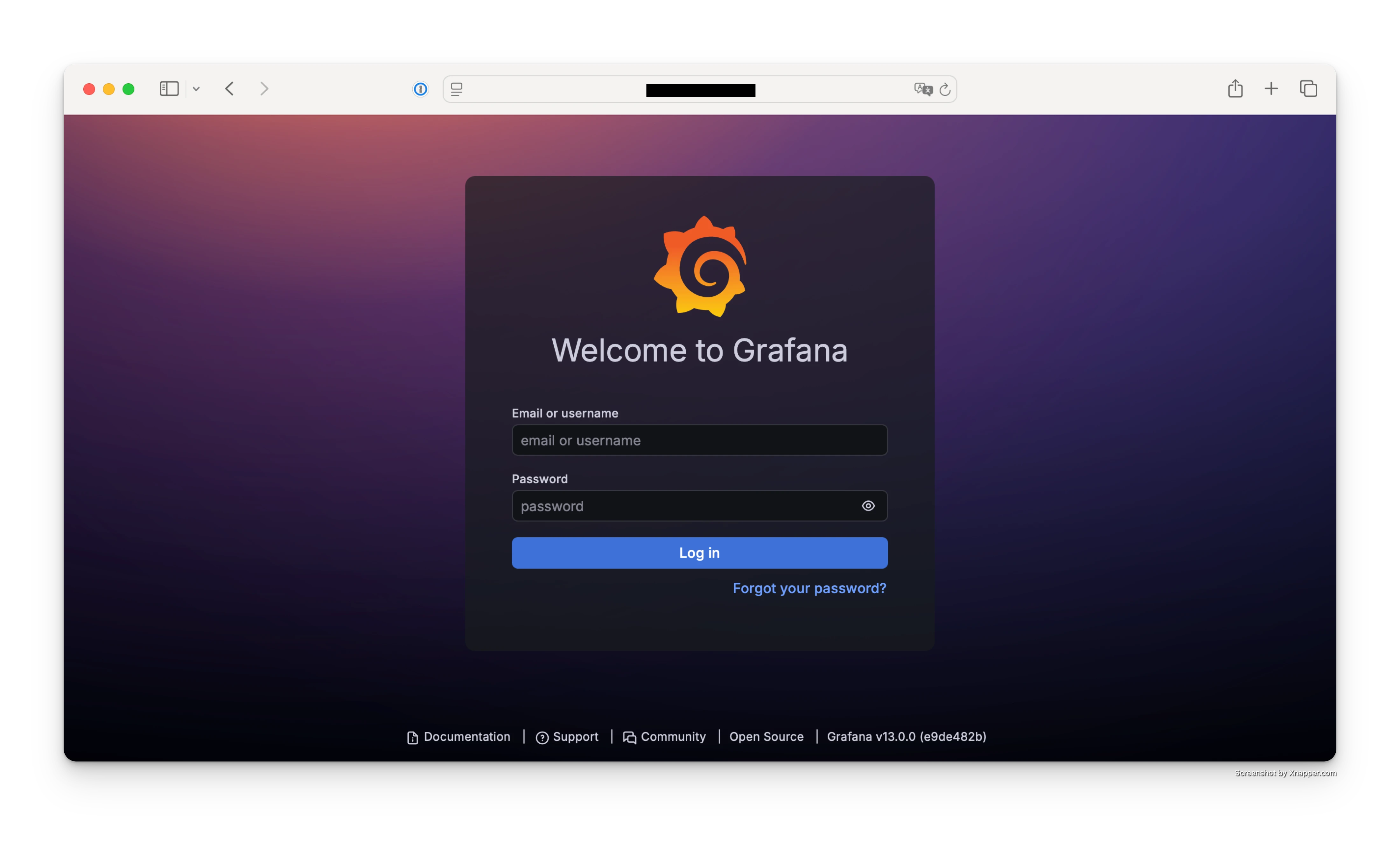Screenshot login Grafana