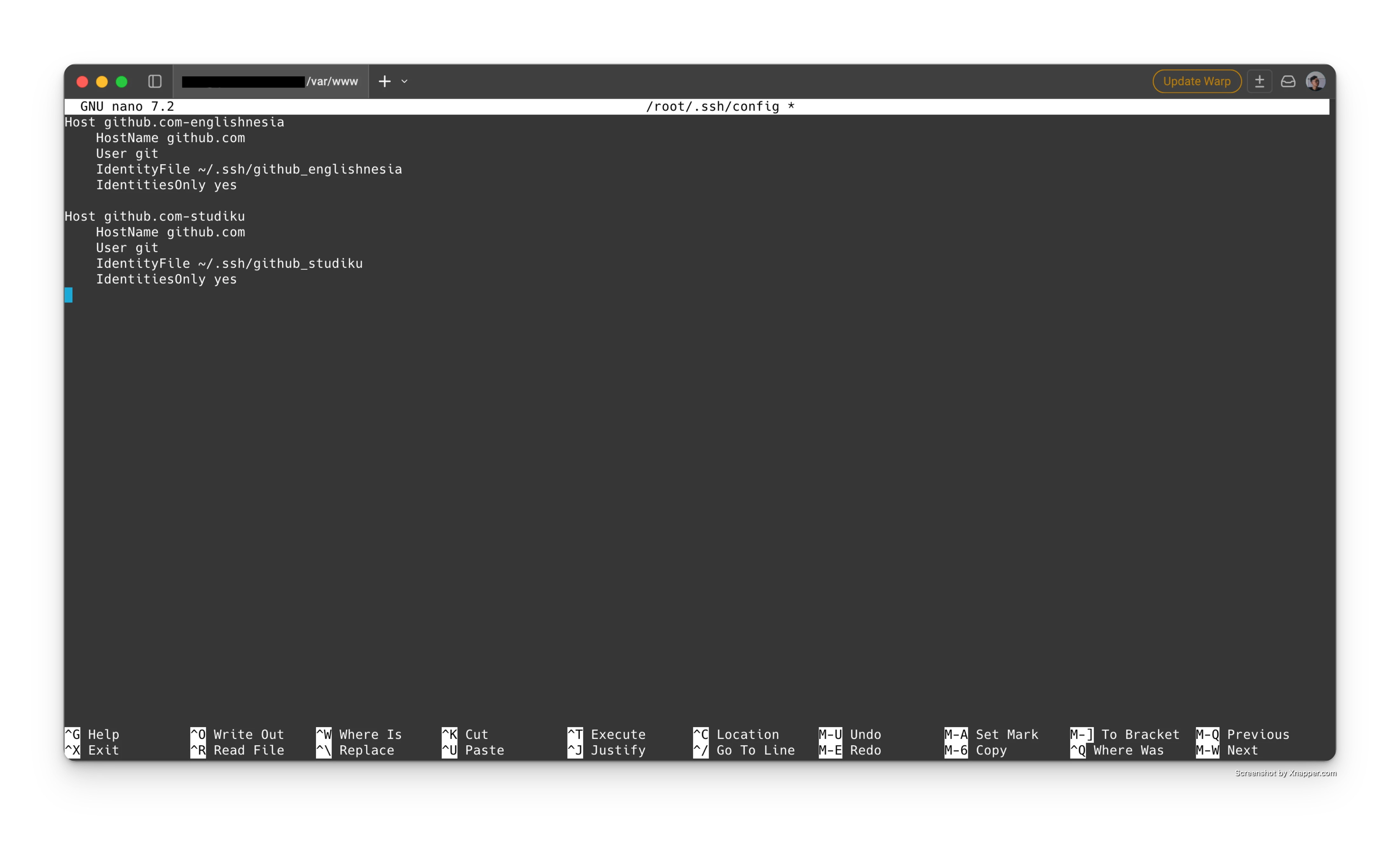 Screenshot example of ssh config file