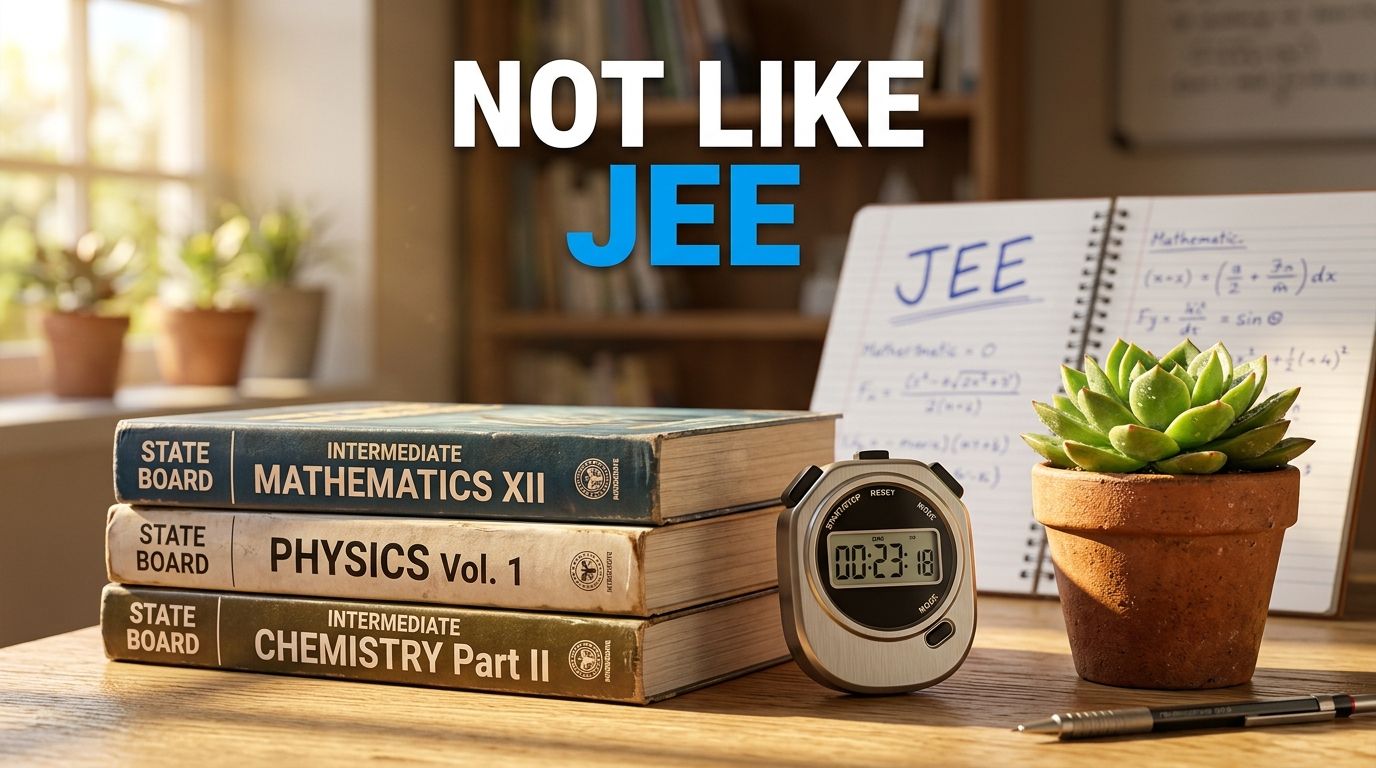 A stack of Telugu Academy textbooks next to a stopwatch