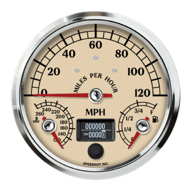 Picture of 4.5" Triple Gauge + TS/HB | 120 MPH Speedometer + Fuel Level, Water Temp | Antique Design