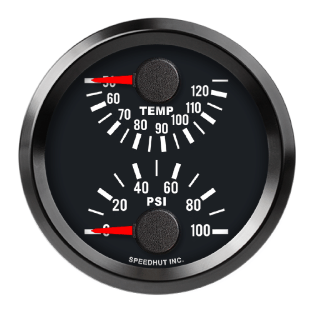 Picture of 2-5/8" Dual Gauge | Celsius Water Temp & Oil Pressure | Top/Bottom | Datsun 510 Design