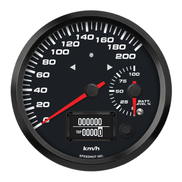 Picture of 4-1/2" EV CAN-Bus Dual Speedometer + Battery Level Gauge + TS/HB | 200 km/h with Warning | AEM