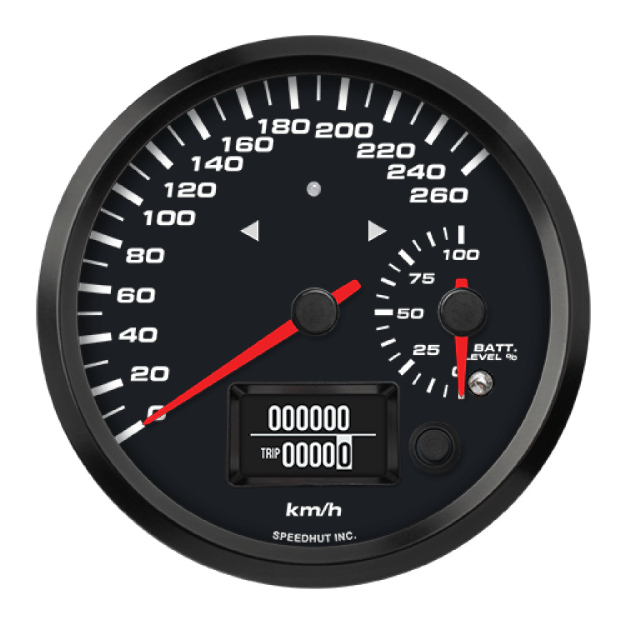 Picture of 4-1/2" EV CAN-Bus Dual Speedometer + Battery Level Gauge + TS/HB | 260 km/h with Warning | AEM