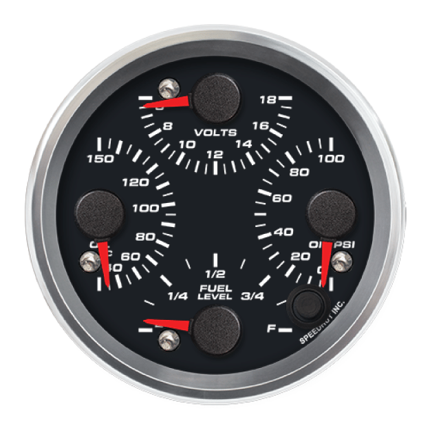 Picture of 3-3/8" Quad Gauge | 4-in-1 Oil Temp + Oil Pressure + Volt + Fuel Level (Celsius)