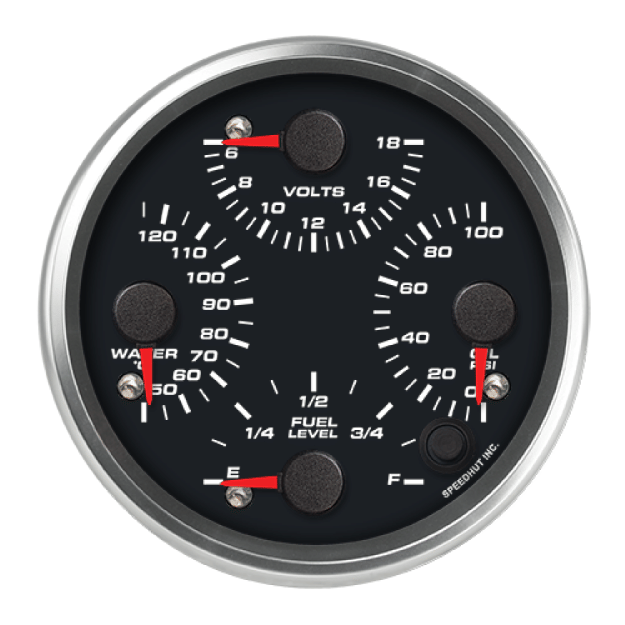 Picture of 4" Quad Gauge | 4-in-1 Temp + Pressure + Volt + Fuel (Celsius)