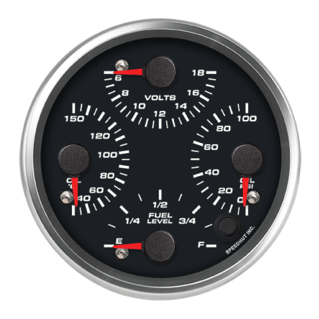 Picture of 4" Quad Gauge | 4-in-1 Oil Temp + Oil Pressure + Volt + Fuel Level (Celsius)
