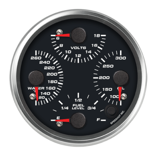 Picture of 4" Quad Gauge | Water Temp + Oil Temp + Volt + Fuel Level