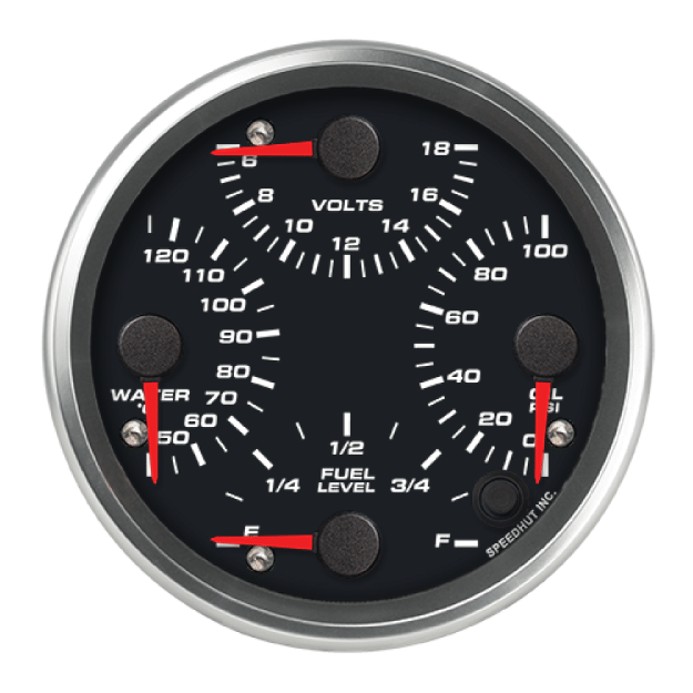 Picture of 4-1/2" Quad Gauge | 4-in-1 Temp + Pressure + Volt + Fuel (Celsius)