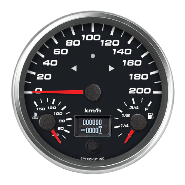 Picture of 4-1/2" Triple Gauge + TS/HB | Speedometer + Fuel Level + Oil Temp | 200 km/h