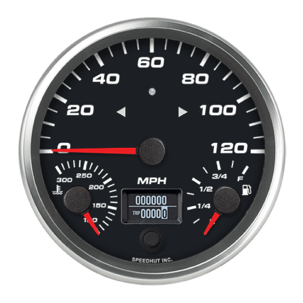 Picture of 4-1/2" Triple Gauge + TS/HB | Speedometer + Fuel Level + Oil Temp | 120 MPH