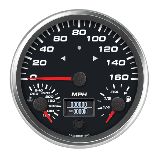 Picture of 4-1/2" Triple Gauge + TS/HB | Speedometer + Fuel Level + Water Temp | 160 MPH