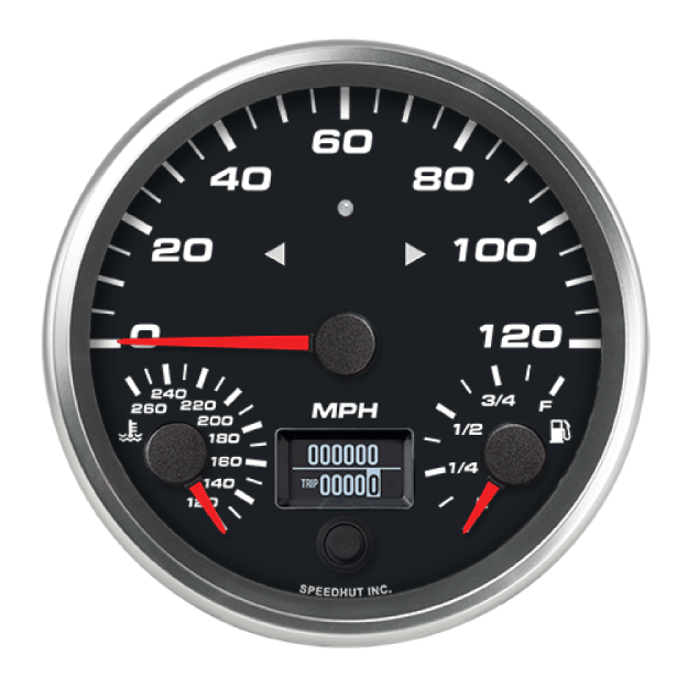 Picture of 4-1/2" Triple Gauge + TS/HB | Speedometer + Fuel Level + Water Temp | 120 MPH